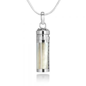 SUVANI Sterling Silver White Mother of Pearl Shell Cylindrical Prayer Box Capsule Pendant Necklace 18"