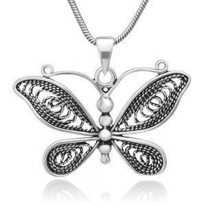 SUVANI 925 Oxidized Sterling Silver Filigree Butterfly Rope Design Pendant Necklace 18 inches Women Jewelry