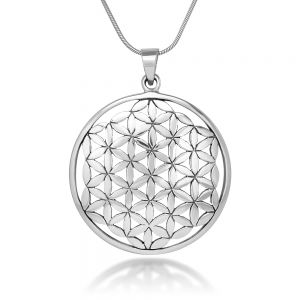 SUVANI 925 Sterling Silver Flower of Life Mandala 35 mm Round Circle Charm Pendant Necklace, 18 inches