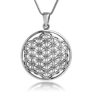 SUVANI 925 Sterling Silver Flower of Life Mandala 26 mm Round Circle Charm Pendant Necklace, 18 inches