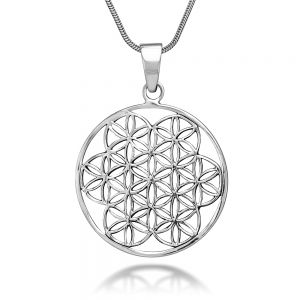 SUVANI 925 Sterling Silver Flower of Life Mandala 25 mm Round Circle Charm Pendant Necklace, 18 inches
