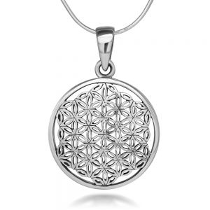 SUVANI 925 Sterling Silver Flower of Life Mandala 22 mm Circle Round Charm Pendant Necklace, 18 inches