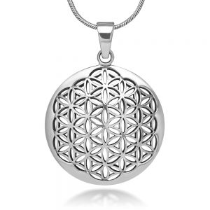 SUVANI 925 Sterling Silver Flower of Life Mandala 27 mm Circle Round Charm Pendant Necklace, 18 inches