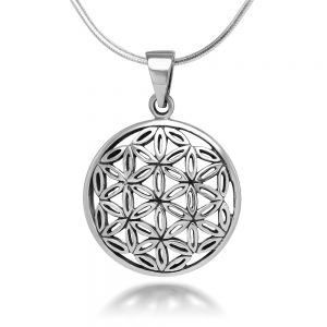 SUVANI 925 Sterling Silver Small Flower of Life Mandala 17 mm Circle Charm Pendant Necklace, 18 inches