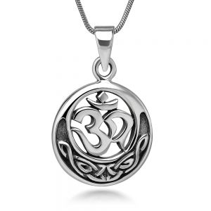 SUVANI 925 Sterling Silver 20 mm Celtic Aum Om Ohm Sanskrit Symbol Yoga Pendant Necklace, 18'' Chain