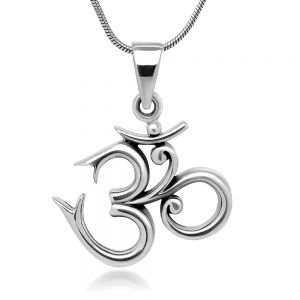 SUVANI Sterling Silver 19 mm Aum Om Ohm Sanskrit Symbol Yoga Charm Pendant Necklace 18''