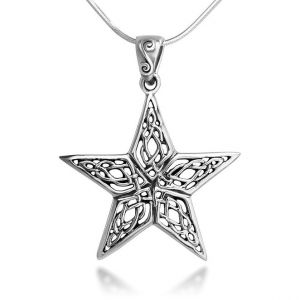 SUVANI Sterling Silver 25 mm Open Celtic Knot Filigree Large Star Pendant Necklace 18'' Snake Chain