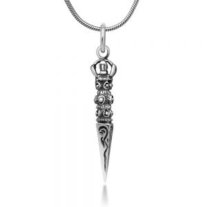 SUVANI Sterling Silver Tibetan Buddhist Vajra Dorje Wand Kila Phurba Dagger Amulet Protection Necklace 18"