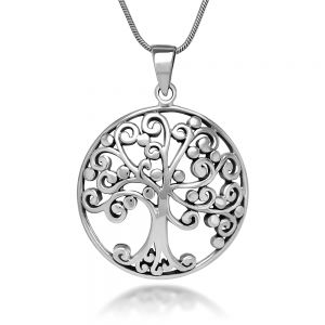 SUVANI Sterling Silver 27 mm Open Filigree Ancient Tree of life Symbol Round Pendant Necklace 18''