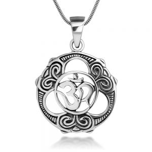 SUVANI Sterling Silver 22 mm Celtic Peace & Unity Aum Om Ohm Sanskrit Symbol Pendant Necklace 18'' 