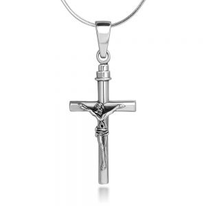 SUVANI 925 Sterling Silver Jesus Christ Crucifix Cross Unisex Pendant Necklace, 18 inches