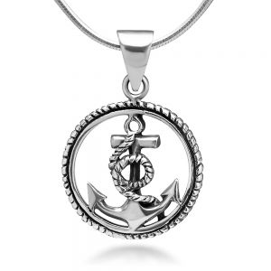 SUVANI 925 Sterling Silver Navy Sailor Anchor in Rope Wheel Pendant Necklace, 18 inches