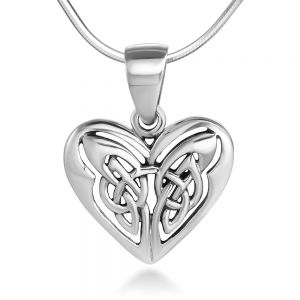 Sterling Silver 13 mm Open Heart Celtic Knot Wings Endless Love Symbol Pendant Necklace 18''