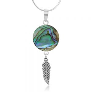 SUVANI 925 Sterling Silver Abalone Shell Dream Catcher Lucky Charm Round Pendant Necklace, 18"