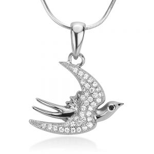 925 Sterling Silver Cubic Zirconia CZ Dove Birds Peace Love Symbol Pendant Necklace 18"