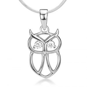 SUVANI 925 Sterling Silver Cubic Zirconia CZ Open Owl Bird Wisdom Symbol Pendant Necklace 18"