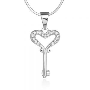 SUVANI 925 Sterling Silver Cubic Zirconia CZ Key to My Heart Pendant Necklace, 18 inches