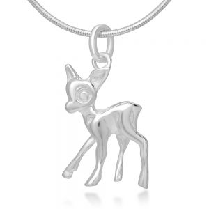 SUVANI 925 Sterling Silver 3-D Lovely Little Deer Pendant Necklace for Women, 18 Inches Chain