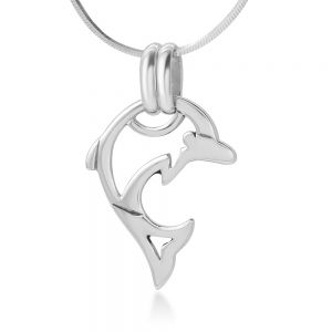 SUVANI 925 Sterling Silver Open Jumping Dolphin Fish Pendant Necklace for Women, 18 Inches Chain