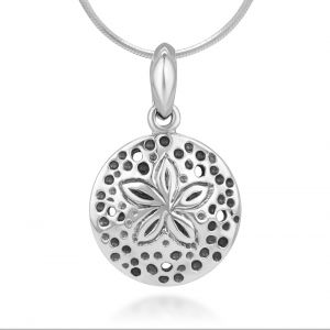 SUVANI 925 Sterling Silver Little Round Sea Sand Dollar Pendant Necklace for Women, 18 Inches Chain