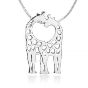SUVANI Sterling Silver Open Two Giraffe Couple in Love Heart Pendant Necklace for Women, 18” Chain