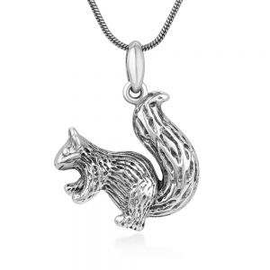 925 Oxidized Sterling Silver 2-D Little Squirrel Chipmunk Pendant Necklace for Women, 18" Chain