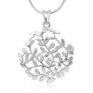 925 Sterling Silver Filigree Leaf Leaves Tree Branch Vine Pendant Necklace for Women, 18" Chain
