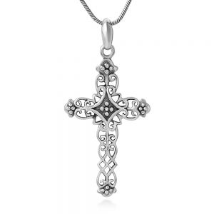 SUVANI 925 Sterling Silver Detailed Filigree Antique Vintage Cross Pendant Necklace, 18" Chain
