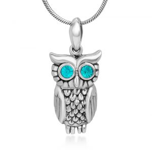 SUVANI Sterling Silver Cubic Zirconia Vintage Owl Bird Blue CZ Stones Eyes Pendant Necklace, 18"