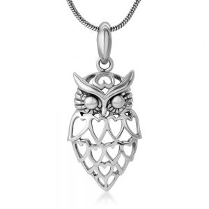 SUVANI Sterling Silver Open Lovely Heart Owl Wisdom Bird Pendant Necklace for Women, 18” Chain