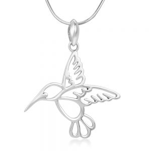 SUVANI 925 Sterling Silver Open Beautiful Flying Hummingbird Pendant Necklace for Women, 18" Chain
