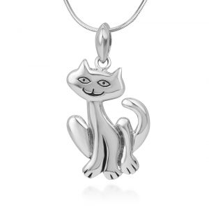 SUVANI 925 Sterling Silver Smiling Cute Cat Happy Kitten Pendant Necklace, 18 inches Chain - Nickel Free