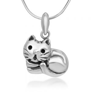 SUVANI 925 Sterling Silver Sleeping Cute Cat Happy Kitten Pendant Necklace, 18 inches Chain - Nickel Free