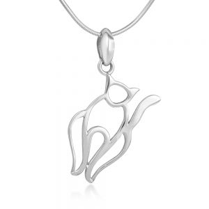 SUVANI 925 Sterling Silver Open Dangling Cat Kitty Kitten Pendant Necklace, 18 inches Chain- Nickel Free