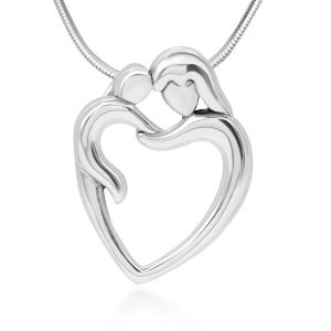 925 Sterling Silver Mom and Child Hug Love Heart Shaped Pendant Necklace for Women, 18"