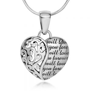 SUVANI Sterling Silver Will Love You Open Filigree Heart Shaped Pendant Necklace, 18"