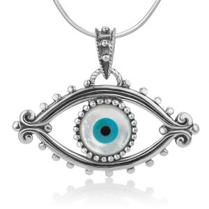 SUVANI Oxidized Sterling Silver Evil Eye Lucky Eye Hamsa Protection Amulet Pendant Necklace, 18" Chain