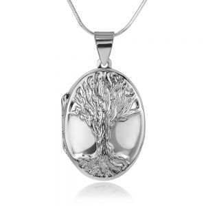 SUVANI 925 Sterling Silver Engraved Tree of Life Ancient Symbol Oval Shaped Locket Pendant Necklace, 18”