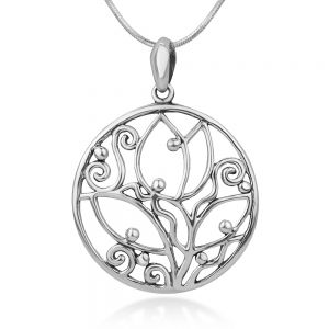 SUVANI 925 Sterling Silver Open Filigree Tulip Flower Leaves Abstract Design Pendant Necklace, 18 Chain