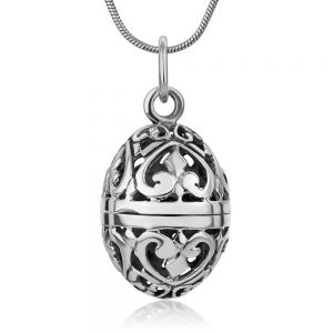 925 Sterling Silver Filigree Aromatherapy Egg Locket Pendant Prayer Holder Pill Box Necklace 18”