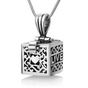 925 Sterling Silver Filigree “Live Love Laugh” Heart Prayer Box Square Locket Pendant Necklace 18”