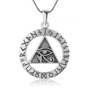 SUVANI Sterling Silver Egyptian Eye of Horus Symbol Pyramid Ancient Alphabet Script Pendant Necklace, 18"