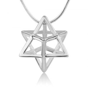 925 Sterling Silver 3-D Merkabah Sacred Geometry Star Tetrahedron Merkaba Pendant Necklace 18"