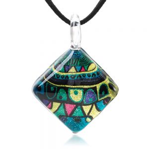 SUVANI Hand Blown Glass Jewelry Colorful Glittery Abstract Art Square Pendant Necklace 17-19 inches