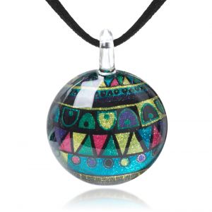 SUVANI Hand Blown Glass Jewelry Colorful Glittery Abstract Art Round Pendant Necklace 17-19 inches
