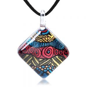 SUVANI Hand Blown Glass Jewelry Colorful Glittery Abstract Art Square Pendant Necklace 17-19 inches