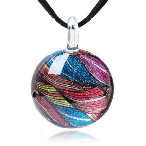 SUVANI Glass Jewelry Multi-Colored Abstract Art Wave Stripe Round Pendant Necklace 17-19 inches