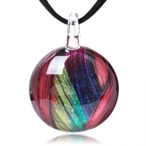 SUVANI Glass Jewelry Multi-Colored Abstract Art Weaving Stripe Round Pendant Necklace 17-19 inches