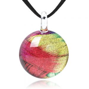 SUVANI Glass Jewelry Multi-Colored Abstract Art Weaving Stripe Round Pendant Necklace 17-19 inches