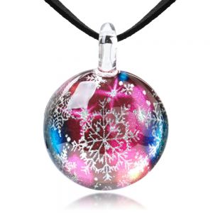 SUVANI Hand Blown Glass Jewelry Multi-Colored Snowflake Art Round Pendant Necklace , 17-19 inches